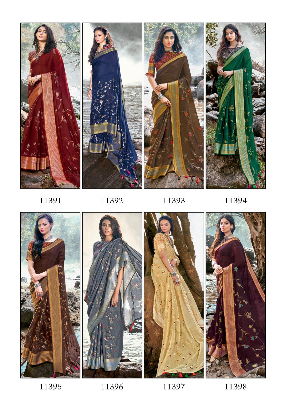 TRIVENI UPASANA Fancy Heavy Designer Festive Wear Cotton Linen Printed Saree Collection